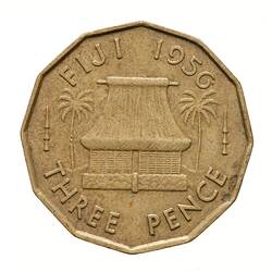 Coin - 3 Pence, Fiji, 1956