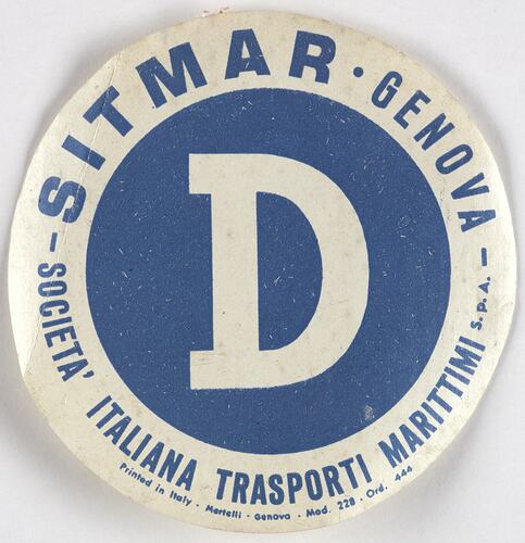 Baggage Label - Sitmar Line, Alphabetical