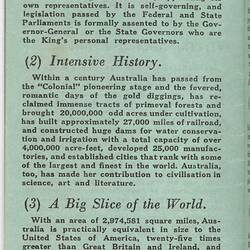 Booklet - 'Talking Points on Australia', Australian National Travel Association, circa 1936