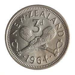 Coin - 3 Pence, New Zealand, 1964