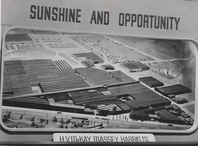 Photograph of a scale model of the H.V.McKay Massey Harris factory.