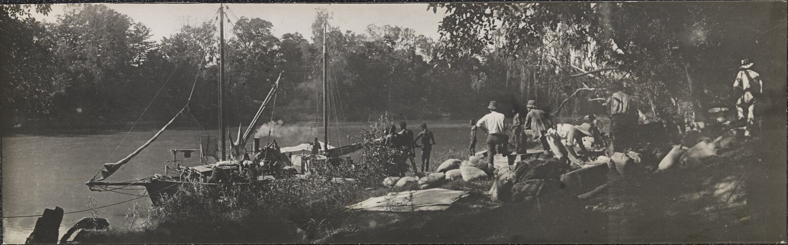 Unloading supplies, Daly River, Northern Territory, Australia, 1912.