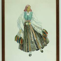 Framed Watercolour Painting, Woman in National Costume - Displaced Persons' Camp Craft, Germany circa 1945-51