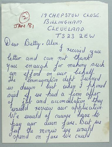 Letter - To Betty & Alex Barlow from Fred & Hazel Lawson, Billingham ...