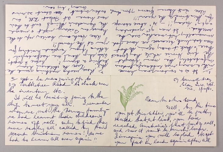 Letter - To Mr & Mrs Ward from Betty Barlow, Glen Iris, 3 Dec 1961