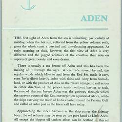 Map - 'P&O Orient Lines, Aden', England, Nov 1960