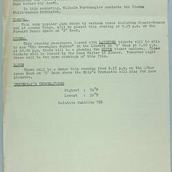 Information Sheet - P&O SS Stratheden, 'Today's Events', Bay of Biscay, 9 Nov 1961