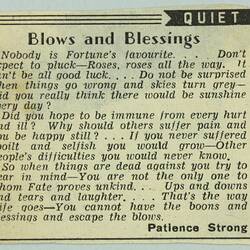 Newspaper Clipping - Patience Strong, 'Quiet Corner', circa 1940s-1950s