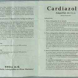 Leaflet - Drug, Cardiazol (Pentylenetetrazol), Knoll A.G. Chemical Works, circa 1950