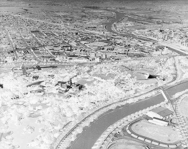 Transparency - Aerial View of the Royal Botanic Gardens & South Melbourne, circa 1958