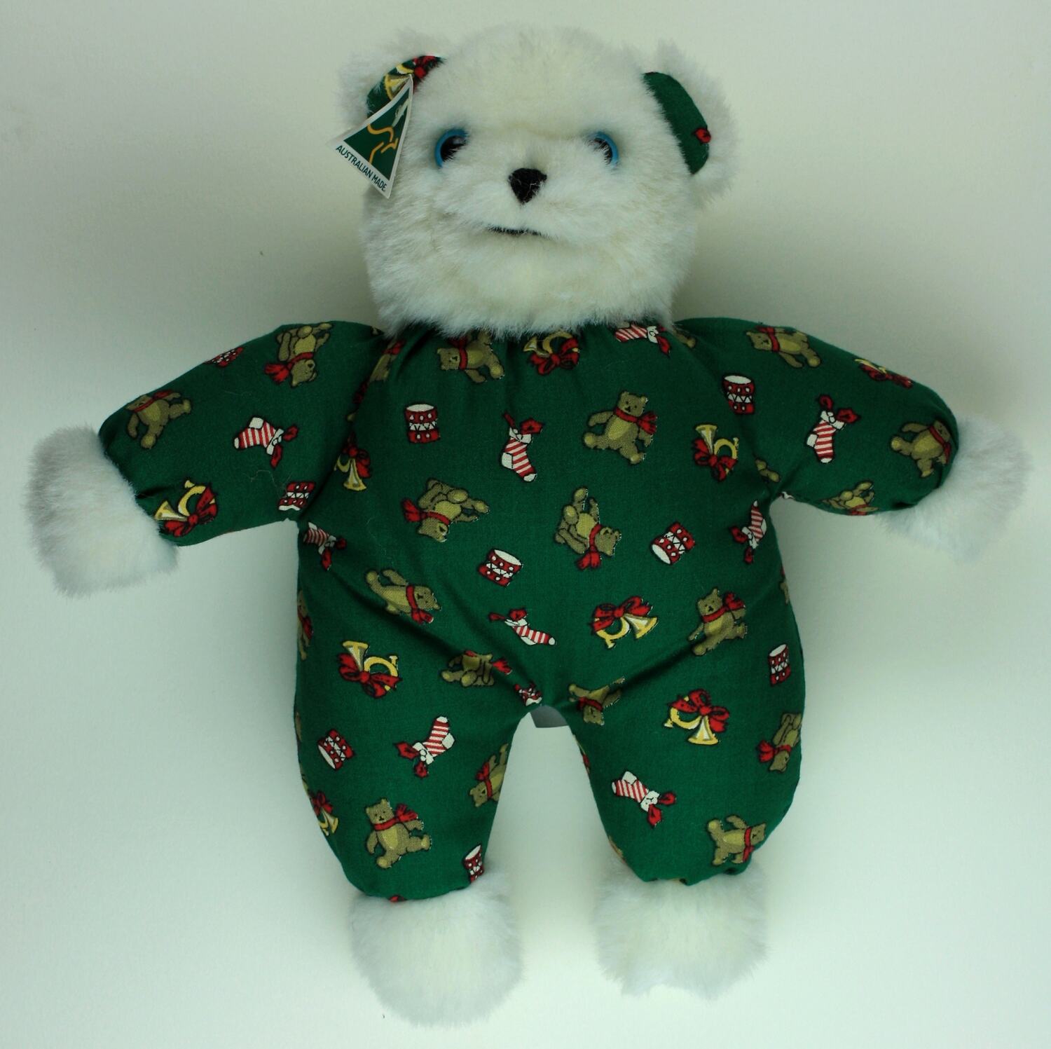 Teddy Bear Jakas Soft Toys, Green Christmas Jumpsuit, Melbourne, 1990s