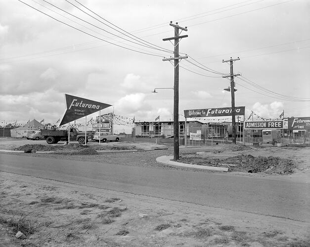 Futurama Homes, Entry to Display Village, Nunawading, Victoria, 23 Mar 1959