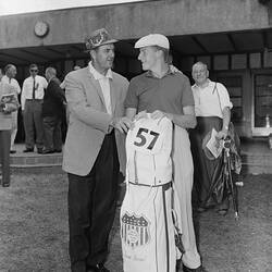 H.J. Heinz Company, Two Men with a Golf Bag, Royal Melbourne Golf Club, Victoria, 21 Nov 1959