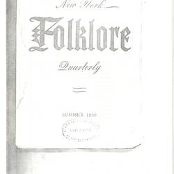 Article - Dorothy Mills Howard, 'Folklore in the Schools', New York Folklore Quarterly, 1950