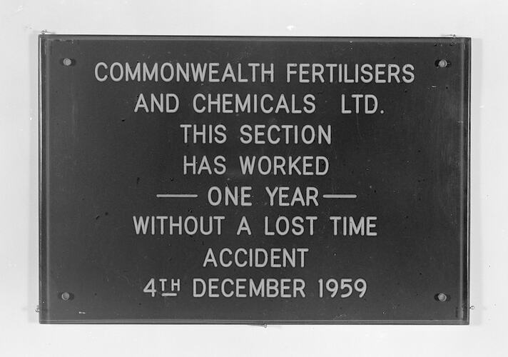 Commonwealth Fertilisers and Chemicals, Name Plate, 10 Mar 1960