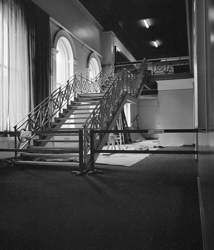 Stairway construction in Barry Hall, Science Museum, Melbourne, 1974