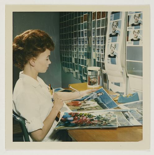 Slide 282G, 'Extra Prints of Coburg Lecture', Worker Checking Kodachrome Enlargements, Building 20, Kodak Factory, Coburg, circa 1960s