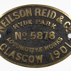 Locomotive Builders Plate - Neilson Reid & Co., Glasgow, Scotland, 1901
