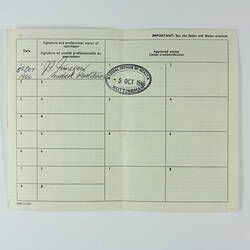 Vaccination Certificate - Cholera, R.J. Atkin, Ministry of Health, London, 5 Sep 1966