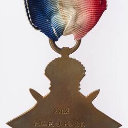 Medal - 1914-1915 Star, Great Britain, Private Frederick John Hurst, 1918 - Reverse