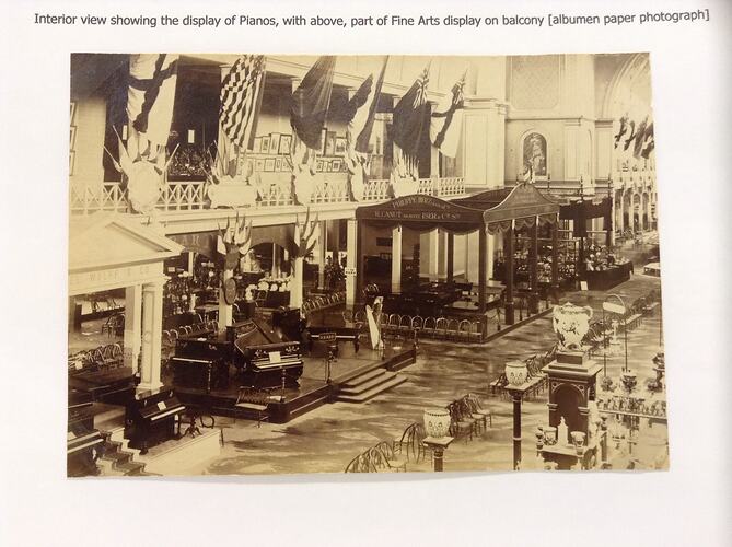 MM 143205, Photograph - Display of Pianos, Melbourne Centenary International Exhibition, 1888 (ROYAL EXHIBITION BUILDING)