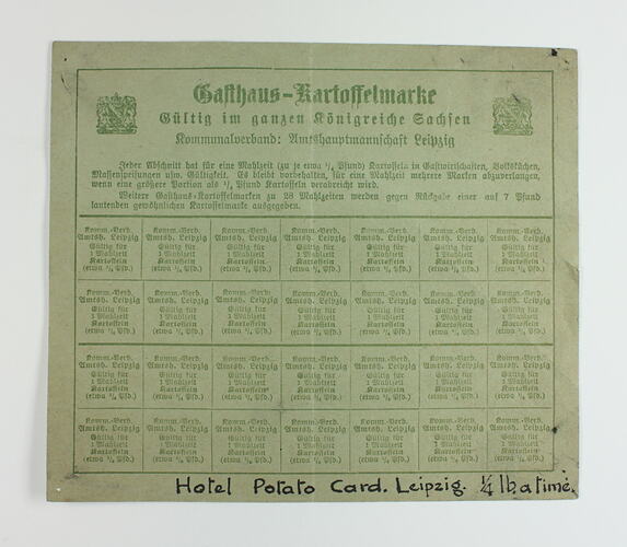 Front of ration card showing printed text.