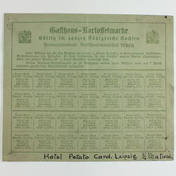 Ration Card - Potato, Hotel Allowance, Leipzig, Germany, circa 1920