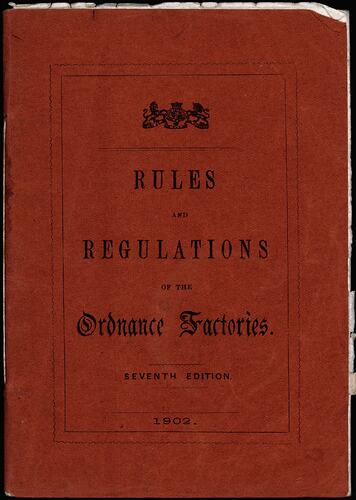Booklet - Rules and Regulations, Ordnance Factories, England, 1902