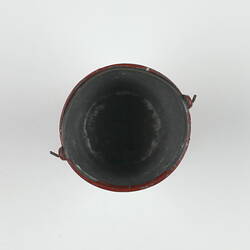 Red toy bucket, top view.