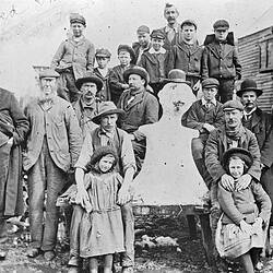 Negative - Group With Snowman Built on Table, Ballarat, Victoria, 1902