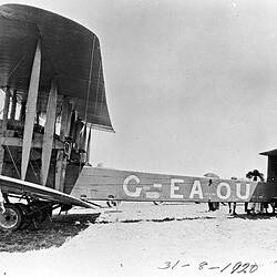 Negative - Sir Keith Smith's Vickers Vimy Aircraft flown from England, Isisford, Queensland, 31 Aug 1920