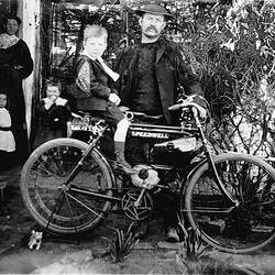Negative - Speedwell Motor Cycle & Rider, St Marys, New South Wales, 1908