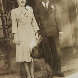 Digital Photograph - Aileen McColl & Agapito Castillo Wedding, Outside St Patrick's Cathedral, Melbourne, Sep 1945