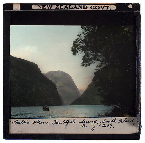 Lantern Slide - Universal Opportunity League, 'Hall's Arm, Doubtful Sound, New Zealand'