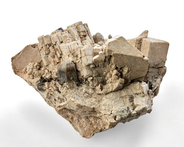 Square, angular minerals in a cluster.