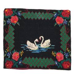 Cushion Cover - Swans &  Flowers Tapestry Design, Katerina Senjov, Geelong, late 1950s