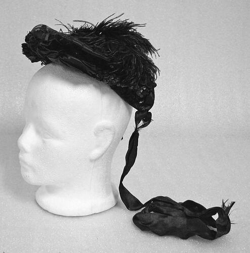 Bonnet - Black Net and Sequins