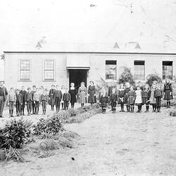 Negative - Teacher & Students Outside Balmoral State School no. 29, Victoria, circa 1900