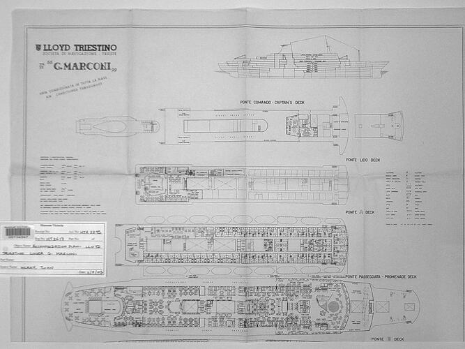 Accommodation Plan - Lloyd Triestino Liner G. Marconi (unfolded)