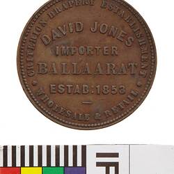 Token - 1 Penny, David Jones, Criterion Drapery, Ballarat, Victoria, Australia, 1862