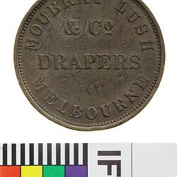 Token - 1 Penny, Moubray, Lush & Co, Drapers, Melbourne, Victoria, Australia, circa 1855