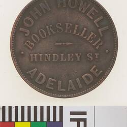 Token - 1 Penny, John Howell, Liverpool Cheap Book Depot, Adelaide, South Australia, Australia, circa 1857