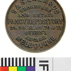 Token - 1 Penny, S.& S. Lazarus, Stationery & Fancy Goods Merchants, Melbourne, Victoria, Australia, circa 1858