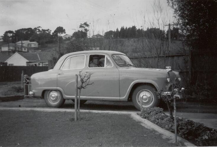 Digital Photograph - Man & Austin Car, Driveway, Pascoe Vale, circa 1956