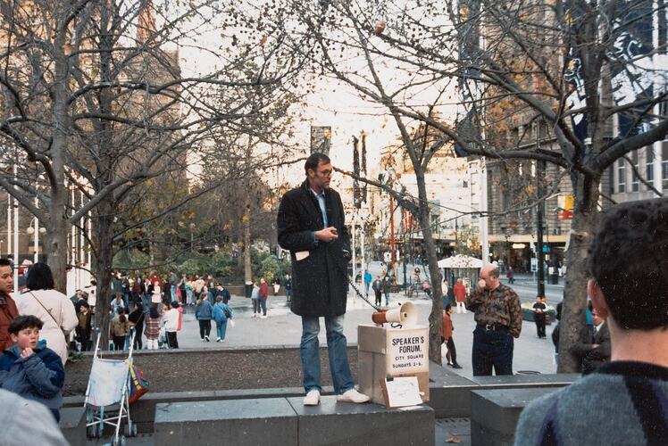Digital Photograph - Public Speaker at City Square, Melbourne, 1990s