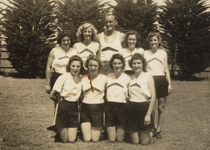 Digital Photograph - Women Members of Glenhuntly Athletics Club with Male Trainer, 1945