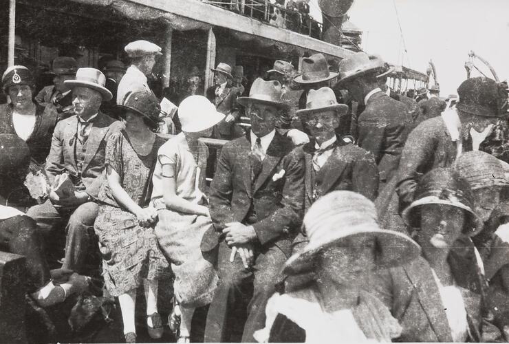 Digital Photograph - Crowd of Passengers Sitting on Steamer Ferry, Port Phillip Bay, circa 1920