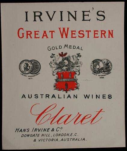 Wine Label - Great Western Winery, Claret, 1905-1918
