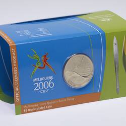 Five dollar Commemorative coin for M2006 Commonwealth Games Queens Baton relay, Australia 2005 (with packaging).
