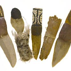 Group of five decorated stone knives from Central Australia